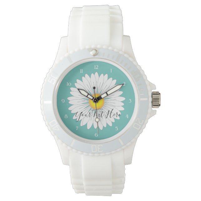 Teal Söt Little Daisy Sporty White Silicone Armbandsur (Framsida)