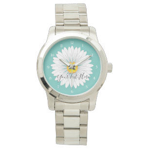 Teal Söt Little Daisy Unisex Oversized Silver Armbandsur