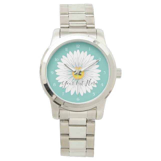 Teal Söt Little Daisy Unisex Oversized Silver Armbandsur (Framsida)