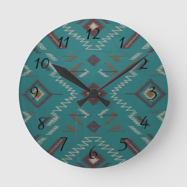Teal Southwest Navajo Geometric Rund Klocka (Framsida)