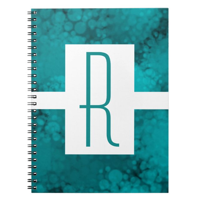 Teal Speckled Monogram Anteckningsbok Med Spiral (Framsidan)