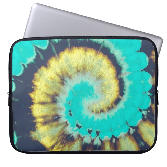 Teal Spiral Abstrakt. Skriv Dye Shirt Circle. Grun Laptop Fodral (Framsidan)