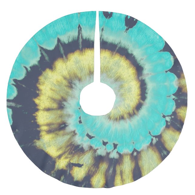 Teal Spiral: Grunge Hippie Struktur. Julgransmatta Borstad Polyester (Framsidan)
