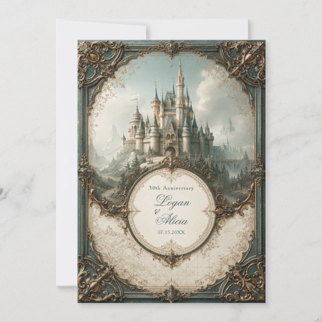 Teal Spire Slott Bröllop Inbjudningar (Framsida)
