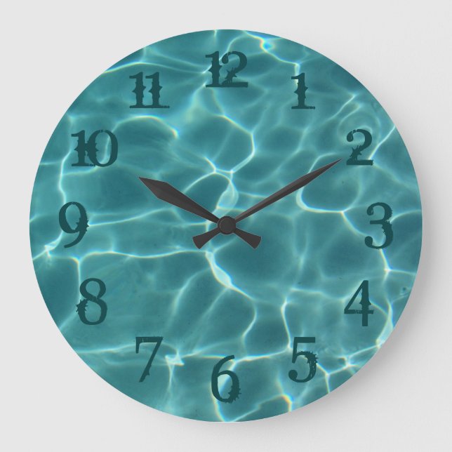 Teal Stänk Nummer som simmar Bassäng Wall Clock Stor Klocka (Framsida)
