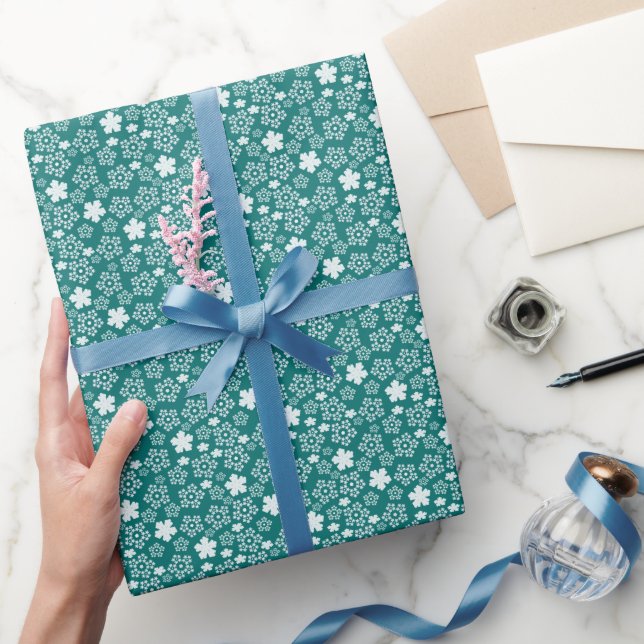 Teal Star och Snowflake Winter Mönster Presentpapper (Gifting)