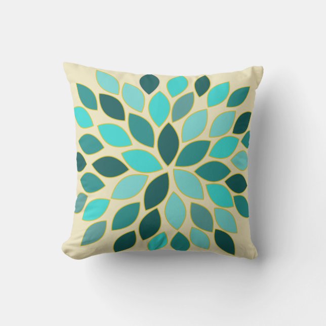 Teal Starburst Modern Flower Mönster Design Pillow Kudde (Framsida)