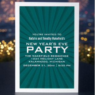 Teal Starburst Rand nyår Party Inbjudan