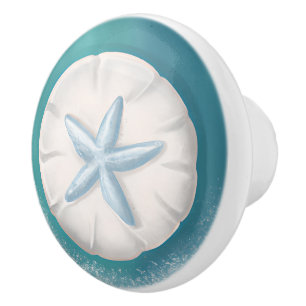 Teal Starfish and Sand Dollar Beachy Knopp