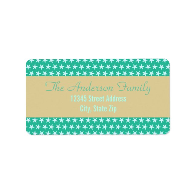 Teal Starfish Beach - Adressetiketter (Framsidan)