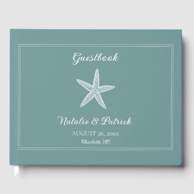 Teal Starfish Bröllop Gästböcker (Framsida)