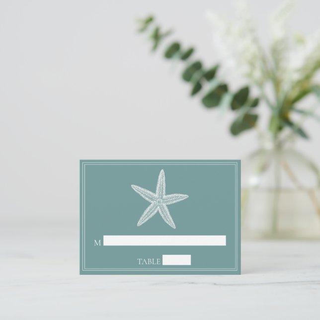 Teal Starfish Bröllop Place Cards Placeringskort (Stående Fram)