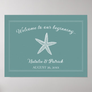 Teal Starfish Bröllop Välkommen Poster