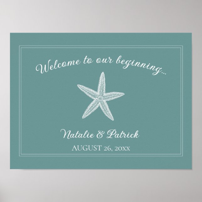 Teal Starfish Bröllop Välkommen Poster (Framsidan)
