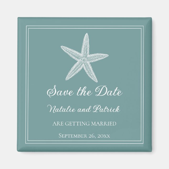 Teal Starfish Spara datum magneter (Framsidan)