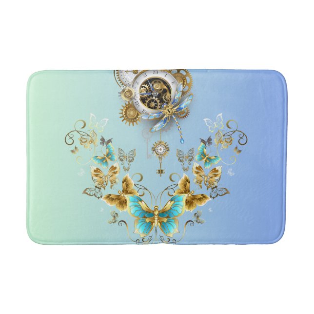 Teal Steampunk Graphic Art, mekanisk servicemöjlig Badrumsmatta (Framsidan)