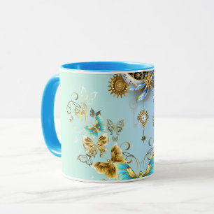 Teal Steampunk Graphic Art, mekanisk servicemöjlig Mugg
