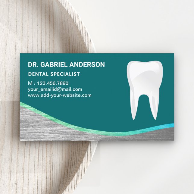 Teal Steel Tooth Dental Clinist Dentist Visitkort (Skapare uppladdad)