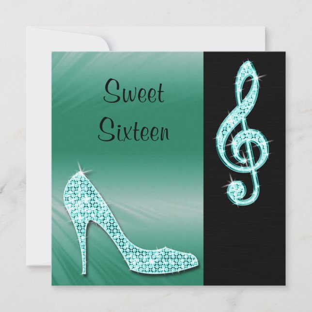 Teal Stiletto & Treble Cleft Sweet 16 Inbjudningar (Framsida)