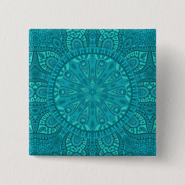 Teal stjärnexplosionsdesign knapp (Framsida)