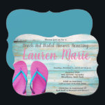 Teal Strandstuga Flip Flops Bröllopsfest Inbjudningar<br><div class="desc">Rolig inbjudan till bröllopsfest i stil med Key West strandstuga. Denna inbjudan har allt tealfärgat trä med ljusa rosa flipflops med vacker text och färgrik bakgrund.</div>