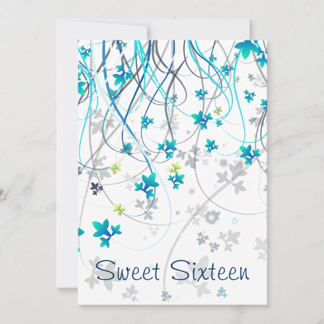 Teal Streamers Sweet sixteen Party Inbjudningar (Framsida)