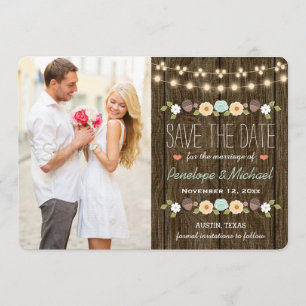 Teal String of Ljus Fall Rustic Save the Date Spara Datumet