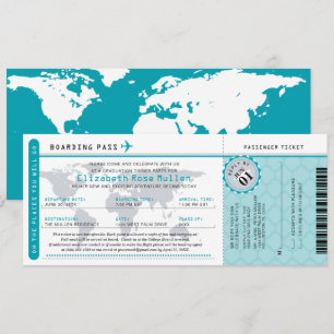 Teal Studenten World Traveler Boarding Pass Inbjudningar