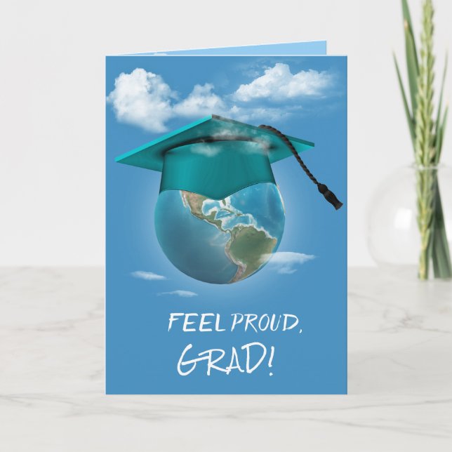 Teal Studentmössa på planeten jorden Kort (Framsida)