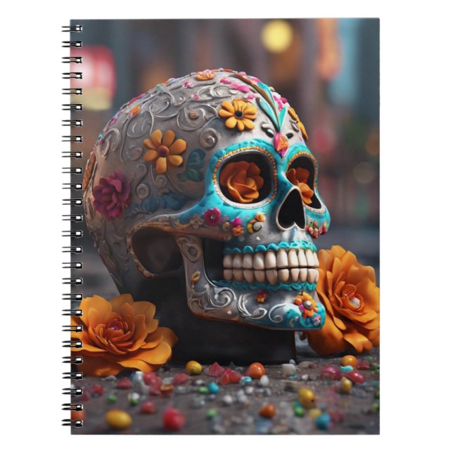 Teal Sugar Skull Anteckningsbok (Framsidan)