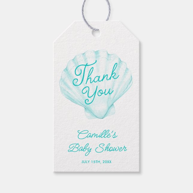 Teal Summer Beach Baby Shower Tack Presentetikett (Framsidan)