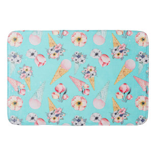 Teal Summer Roligt Flower Ice Cream Cone - Mönster Badrumsmatta