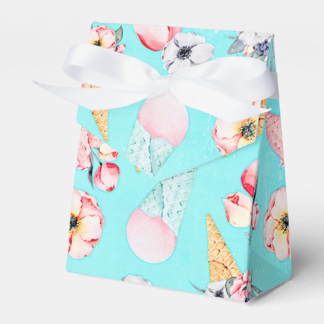Teal Summer Roligt Flower Ice Cream Cone - Mönster Presentaskar (Framsidan Sidan)