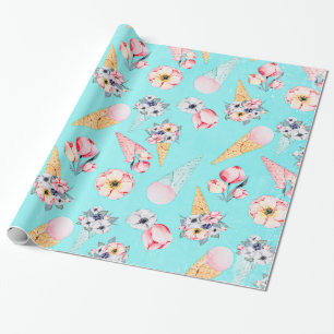 Teal Summer Roligt Flower Ice Cream Cone - Mönster Presentpapper