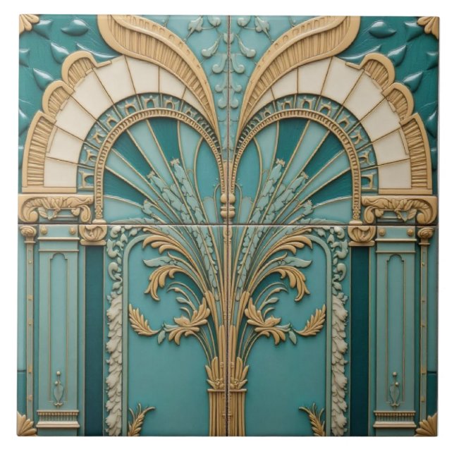 Teal Sunburst Arch Kakelplatta (Framsidan)