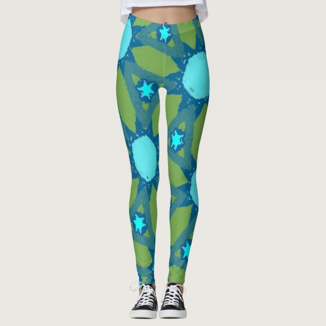Teal Sunshine Mönster Leggings (Framsida)