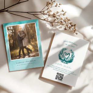 Teal Svan Photo Save Date Card Inbjudningar