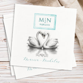 Teal Svan Sjö Bröllop Napkins | Elegant Love Bird Pappersservett