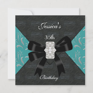 Teal Svart Damask Svart Inbjudan Silver 35:e