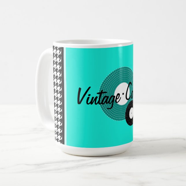 Teal, svart och vit 1950-tal kaffemugg (Framsida vänster)