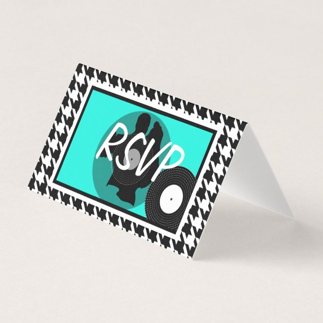 Teal, svart och vit osa på 1950-talet kort (Framsida)