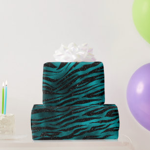 Teal & Svart Ombre Glam Glitter Tiger Ränder Presentpapper