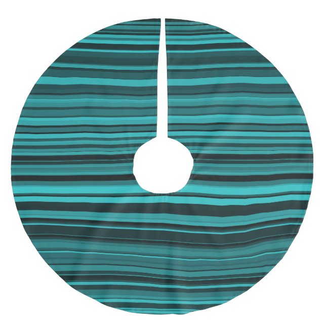 Teal Svarta Ränder Julgransmatta Borstad Polyester (Framsidan)