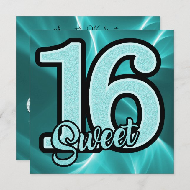 Teal Sweet 16 Birthday Inbjudningar (Fram/baksida)