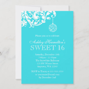 Teal Sweet 16 Winter Wonderland Swirl Ornament Inbjudningar