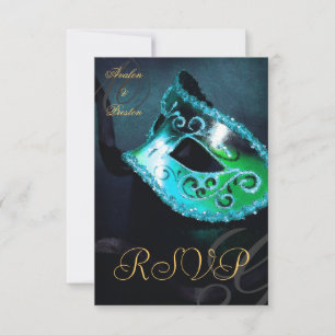 Teal Swirl Masquerade Mask RSVP Inbjudan