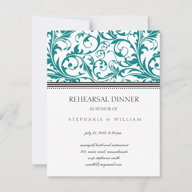Teal Swirl Rehearsal Dinner Card Inbjudningar (Framsida)