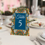 Teal talavera vintage Mexikanska bröllop Bordsnummer<br><div class="desc">Vintage Mexikanska bröllop välkomstskyltar Talavera terracotta teal colorful elegant bröllop-välkomstkort för bordsnummer,  bröllop-bordsnummer,  färgstarka talavera-bröllop-bordsnummer-kort personlig mottagning bord dekanbordsnummer i</div>