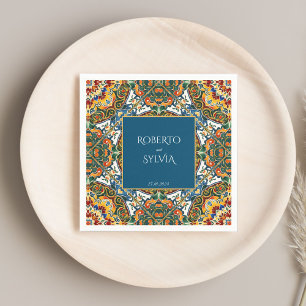Teal talavera vintage Mexikanska bröllop monogramm Pappersservett