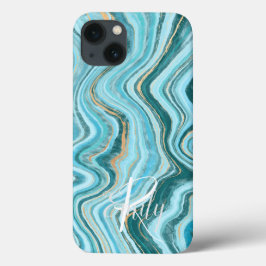 Teal & Tan Agate Marble Abstrakt Namn Monogram